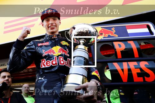 MONTMELO, SPAIN - MAY 15:  Max Verstappen of Netherlands and Red Bull Racing celebrates his win with his trophy during the Spanish Formula One Grand Prix at Circuit de Catalunya on May 15, 2016 in Montmelo, Spain.  (Photo by Mark Thompson/Getty Images)