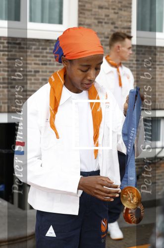 Den Haag 13 augustus 2024
De Olympische sporters die een medaille gehaald hebben worden ontvangen door premier Dick Schoof .  Sifan Hassan