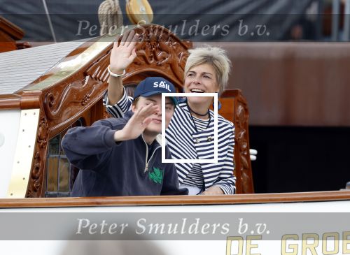 Amsterdam 22 augustus 2025
Prins Constantijn Prins Laurentien Prinses Eloise en Prins Claus Cazimir op de groene Draeck tijdens Sail Amsterdam 2025.