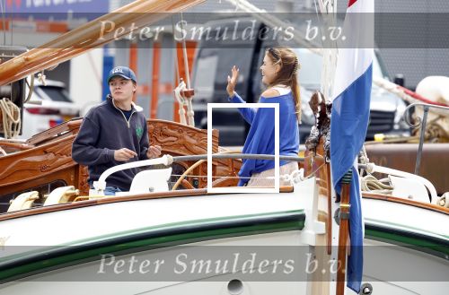 Amsterdam 22 augustus 2025
Prins Constantijn Prins Laurentien Prinses Eloise en Prins Claus Cazimir op de groene Draeck tijdens Sail Amsterdam 2025.