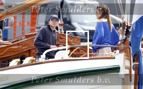 Amsterdam 22 augustus 2025
Prins Constantijn Prins Laurentien Prinses Eloise en Prins Claus Cazimir op de groene Draeck tijdens Sail Amsterdam 2025.