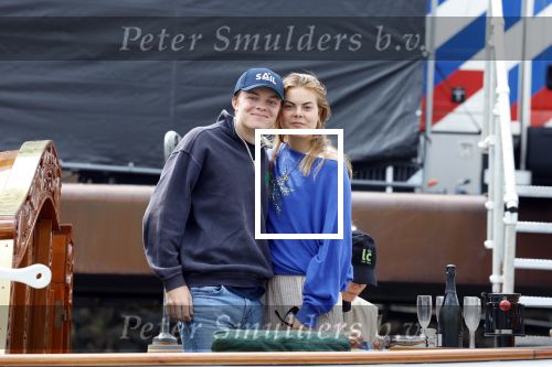 Amsterdam 22 augustus 2025
Prins Constantijn Prins Laurentien Prinses Eloise en Prins Claus Cazimir op de groene Draeck tijdens Sail Amsterdam 2025.