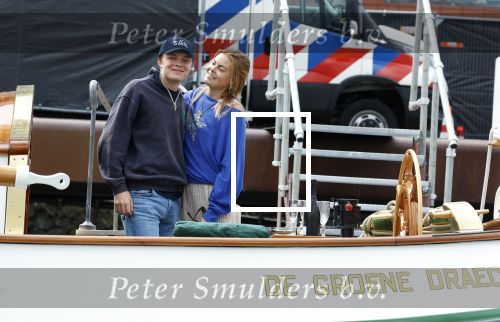 Amsterdam 22 augustus 2025
Prins Constantijn Prins Laurentien Prinses Eloise en Prins Claus Cazimir op de groene Draeck tijdens Sail Amsterdam 2025.