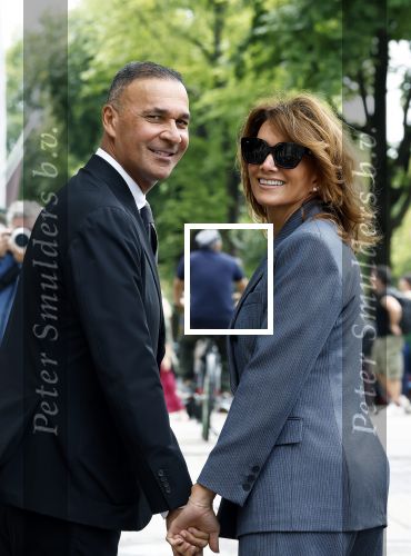 Amsterdam 7 augustus 2025
Herdenkingsdienst Derk Sauer in de westerkerk . Ruud Gullit met zijn vriendin Karin de Rooij