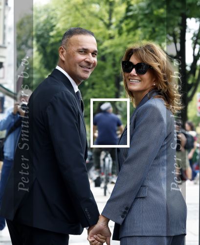 Amsterdam 7 augustus 2025
Herdenkingsdienst Derk Sauer in de westerkerk . Ruud Gullit met zijn vriendin Karin de Rooij