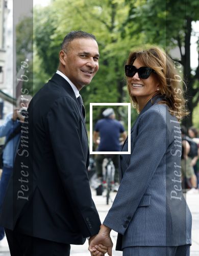 Amsterdam 7 augustus 2025
Herdenkingsdienst Derk Sauer in de westerkerk . Ruud Gullit met zijn vriendin Karin de Rooij