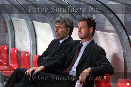 Eindhoven 21 September 1999
PSV-Valencia voorronde Champions League 1999/2000,
Eindstand 1-1
Ernie Brandts en Erik Gerets