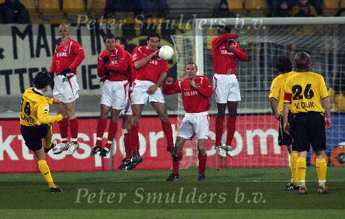 Kerkrade, 27 Januari 2006 
Kompetitiewedstrijd seizoen 2005/2006
RODA JC - AZ eindstand 1-4
Simon Cziommer schiet vrije trap op goal
©Edwin van Zandvoort
