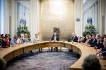 DEN HAAG 30 juni 2026 Koning Willem-Alexander, Koningin Maxima en Prinses Amalia is aanwezig bij de buitengewone vergadering van de Raad van State ter gelegenheid van het afscheid van de heer Thom de Graaf als vice-president.