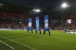 Eindhoven, 3 April 2007 1/4 Finale Champions League wedstrijd PSV-FC Liverpool, eindstand 0-3 Seizoen 2006/2007
Vlaggen Champions Leagu en Uefa