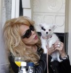 Amsterdam 12 april 2010
Paptricia Paay met hondje op terras bij de joffers.
Peter Smulders bv