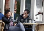 Amsterdam 15 april 2013
Joelle Gullit met vriendje op terras bij joffers en op vespa scooter.
Peter Smulders bv