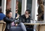 Amsterdam 15 april 2013
Joelle Gullit met vriendje op terras bij joffers en op vespa scooter.
Peter Smulders bv