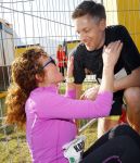 Den Haag 8 maart 2015Katja Schuurman loopt de city pier city loop CPC van 10 km voor haar tv programma. Marco Koers vergezelt haar.