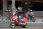 Amsterdam 9 maart 2015 
Martijn Krabbe doet boodschappen op zijn vespa scooter.