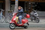 Amsterdam 9 maart 2015 
Martijn Krabbe doet boodschappen op zijn vespa scooter.