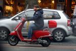 Amsterdam 9 maart 2015 
Martijn Krabbe doet boodschappen op zijn vespa scooter.