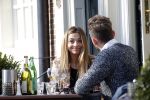 Amsterdam 17 maart 2016.
Georgina Verbaan en Patrick Martens op terras in Amsterdam.
