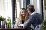 Amsterdam 17 maart 2016.
Georgina Verbaan en Patrick Martens op terras in Amsterdam.