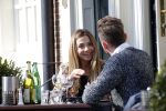 Amsterdam 17 maart 2016.
Georgina Verbaan en Patrick Martens op terras in Amsterdam.