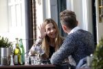 Amsterdam 17 maart 2016.
Georgina Verbaan en Patrick Martens op terras in Amsterdam.