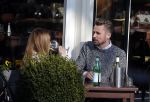 Amsterdam 17 maart 2016.
Georgina Verbaan en Patrick Martens op terras in Amsterdam.