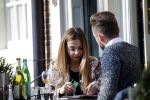Amsterdam 17 maart 2016.
Georgina Verbaan en Patrick Martens op terras in Amsterdam.
