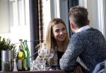 Amsterdam 17 maart 2016.
Georgina Verbaan en Patrick Martens op terras in Amsterdam.