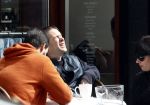 Amsterdam 14 april 2016
Hans Teeuwen met zijn vriendin en een kennis op terras.