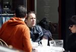 Amsterdam 14 april 2016
Hans Teeuwen met zijn vriendin en een kennis op terras.