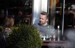 Amsterdam 17 maart 2016.
Georgina Verbaan en Patrick Martens op terras in Amsterdam.