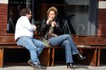 Amsterdam 9 april 2016 
Paulien Huizinga met goede kennis Olivier Varossieau op terras