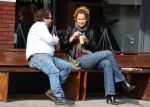 Amsterdam 9 april 2016 
Paulien Huizinga met goede kennis Olivier Varossieau op terras