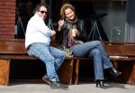 Amsterdam 9 april 2016 
Paulien Huizinga met goede kennis Olivier Varossieau op terras