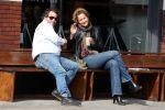 Amsterdam 9 april 2016 
Paulien Huizinga met goede kennis Olivier Varossieau op terras
