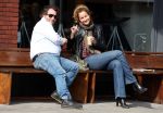 Amsterdam 9 april 2016 
Paulien Huizinga met goede kennis Olivier Varossieau op terras