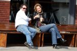 Amsterdam 9 april 2016 
Paulien Huizinga met goede kennis Olivier Varossieau op terras