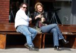 Amsterdam 9 april 2016 
Paulien Huizinga met goede kennis Olivier Varossieau op terras