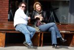 Amsterdam 9 april 2016 
Paulien Huizinga met goede kennis Olivier Varossieau op terras