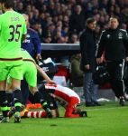 Eindhoven, 20 Maart 2016 Kompetitiewedstrijd PSV-AJAX, eindstand 0-2
Santiago Arias blessure