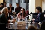 Den Haag 12 maart 2018
Fractievoorzitters Klaas Dijkhoff (VVD), Jesse Klaver (Groen Links), Lilian Marijnissen (SP) en Thierry Baudet (FvD) zijn met elkaar in gesprek in het Libelle Nieuwscafe ( Dudok). Ebru Umar is tafeldame