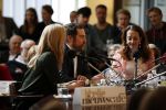 Den Haag 12 maart 2018
Fractievoorzitters Klaas Dijkhoff (VVD), Jesse Klaver (Groen Links), Lilian Marijnissen (SP) en Thierry Baudet (FvD) zijn met elkaar in gesprek in het Libelle Nieuwscafe ( Dudok)