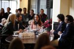 Den Haag 12 maart 2018
Fractievoorzitters Klaas Dijkhoff (VVD), Jesse Klaver (Groen Links), Lilian Marijnissen (SP) en Thierry Baudet (FvD) zijn met elkaar in gesprek in het Libelle Nieuwscafe ( Dudok)