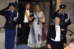 Amsterdam 5 april 2022
Koningin Maxima , Koning Willem Alexander en prinses Beatrix vertrekken na een staatsbanket met de president van India bij het Paleis op de Dam.