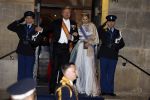 Amsterdam 5 april 2022
Koningin Maxima , Koning Willem Alexander en prinses Beatrix vertrekken na een staatsbanket met de president van India bij het Paleis op de Dam.
