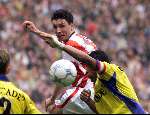 Eindhoven, 30 april 2000
PSV Landskampioen 
Feest na de wedstrijd PSV-RKC, eindstand 7-1
Mark v bommel en Nascimento Mooie aktie