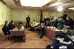 Eindhoven, 21 april 2000
Persconferentie Ruud v Nistelrooy nadat bekend is gemaakt dat hij gaat tekenen voor Manchester United hier met de verzamelde pers en zijn manager Roger Lindse