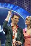 Hilversum 3 april 2004
Finale Idols in studio 22.
Tooske Breugem met Reinout Oerlemans en Eric  Idols