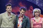 Hilversum 3 april 2004
Finale Idols in studio 22.
Tooske Breugem met Reinout Oerlemans en Eric  Idols