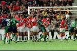Eindhoven, mei 1998
PSV-FC Groningen 
Ernest Faber 3e van rechts die na afloop van de wedstrijd met een zware blessure geopereerd moest worden en het Nederlands elftal derhalve kon vergeten voor de komende WK
